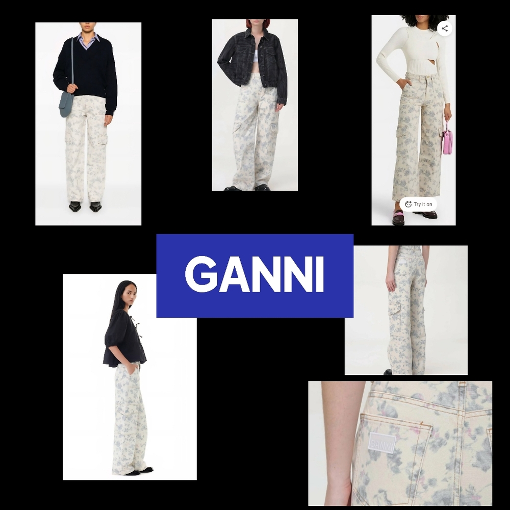 Ganni Angi Floral Patterned Cargo Pants Size 29 (29 W × 30.5 L & 12" Rise)